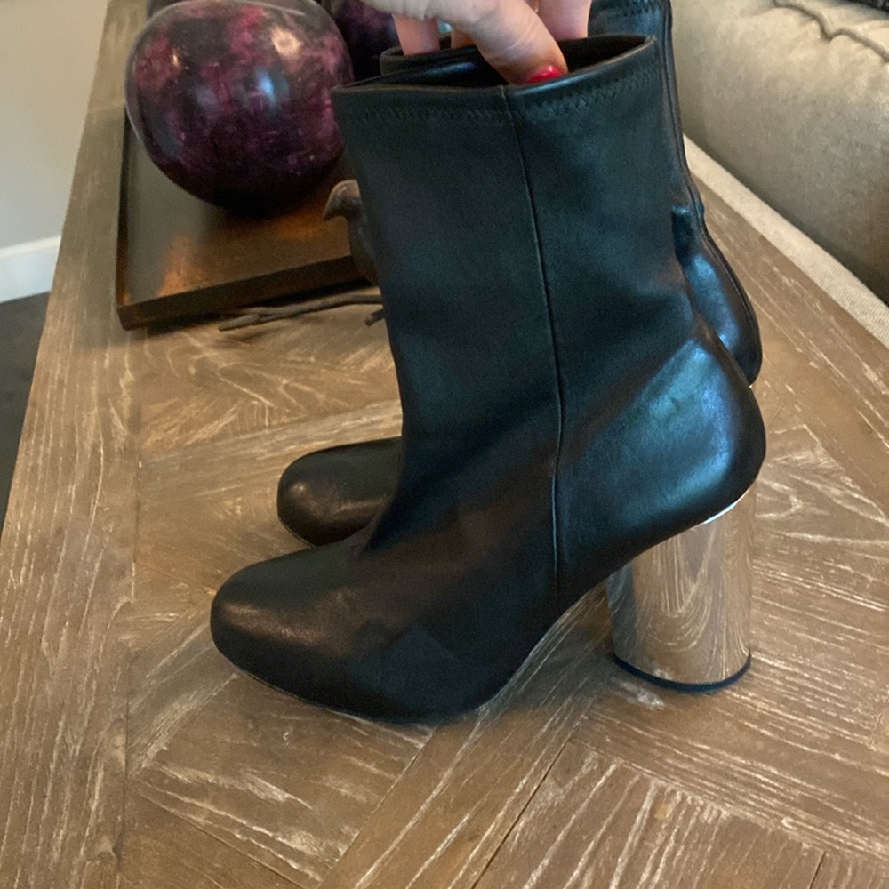 Opening Ceremony Black Leather Ankle Boots with Silver Heel - Picture 3 of 8